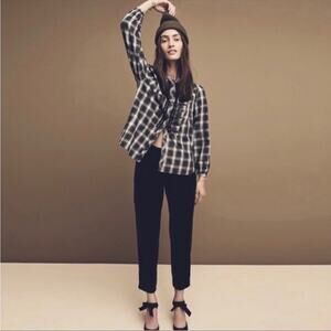 J. Crew Beaded Embellished Forest Green Tartan Plaid Shirt M